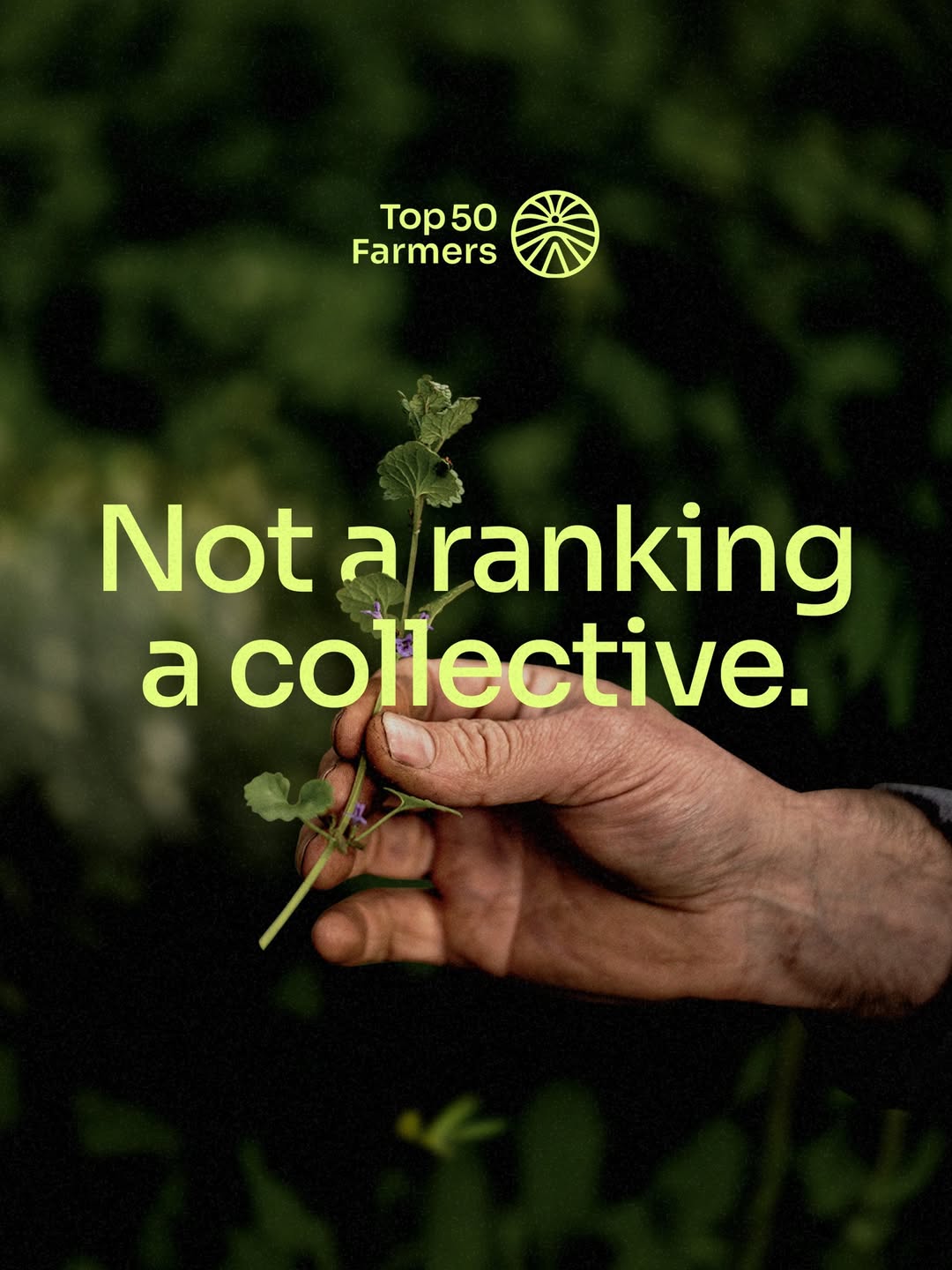 Graphic with the message ‘Not a ranking, a collective’ highlighting regenerative farming across Europe and the role of farmers in restoring soil and biodiversity.