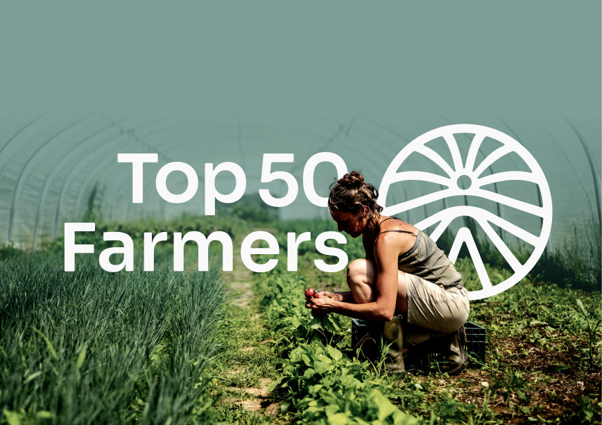 Cover image showing farmers working in fields as part of the Top 50 Farmers initiative.