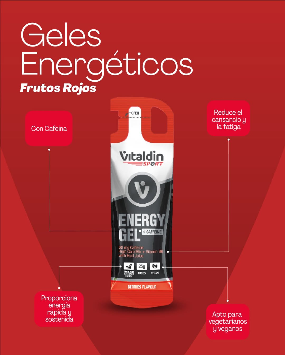 Social media post promoting Vitaldin energy gels for sports, highlighting race preparation and endurance support for runners.